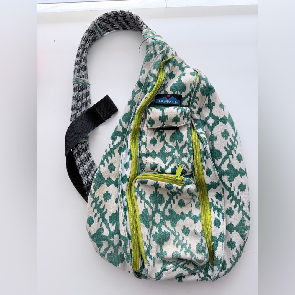 KAVU Blot Patterned Sling Bag green and Cream Outdoor Travel